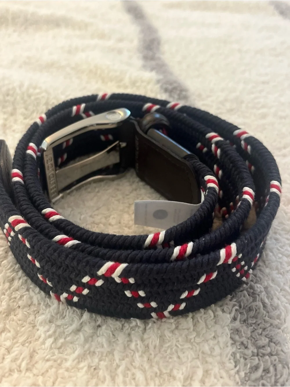 Men's Black Braided Rope Belt with Red & White Accents